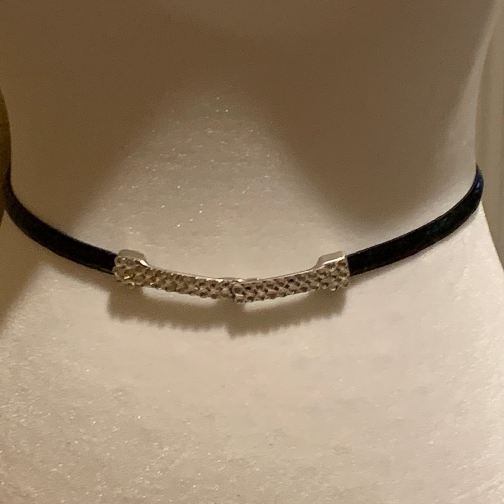 Black leather with faux clear stones belt, size 34